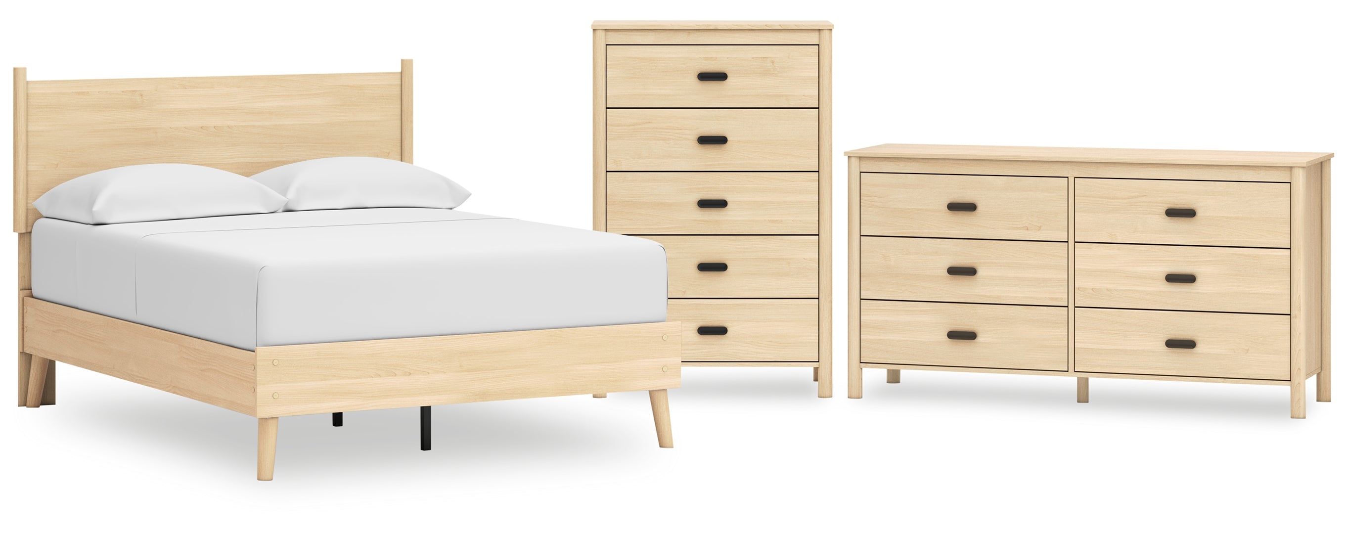 Cabinella Full Platform Panel Bed with Dresser and Chest