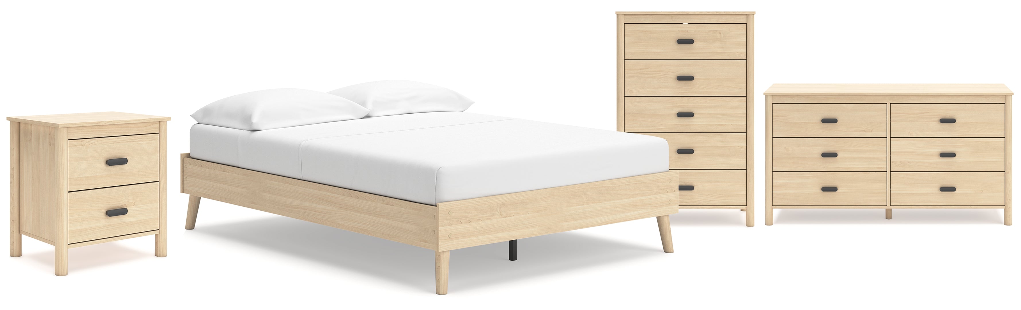 Cabinella Full Platform Bed with Dresser, Chest and Nightstand