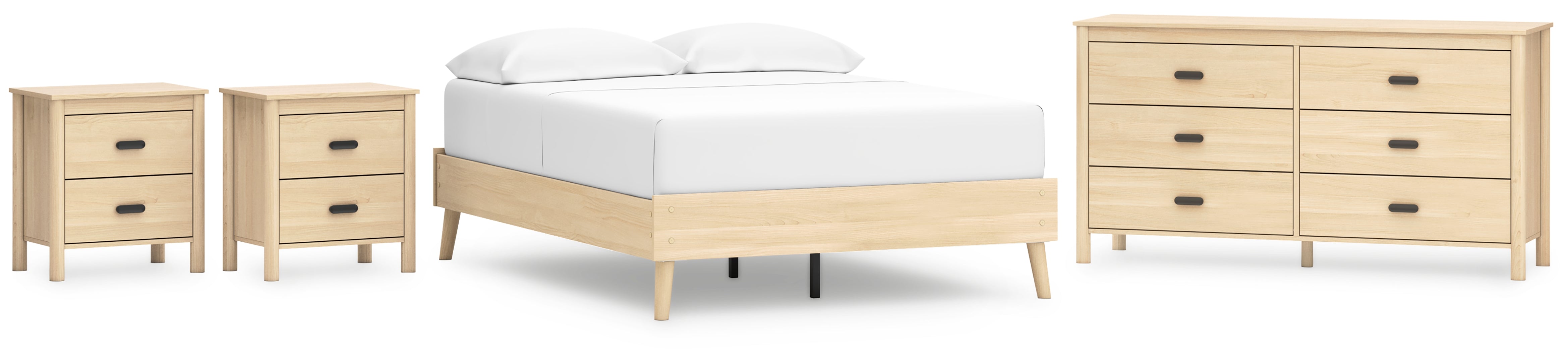 Cabinella Full Platform Bed with Dresser and 2 Nightstands