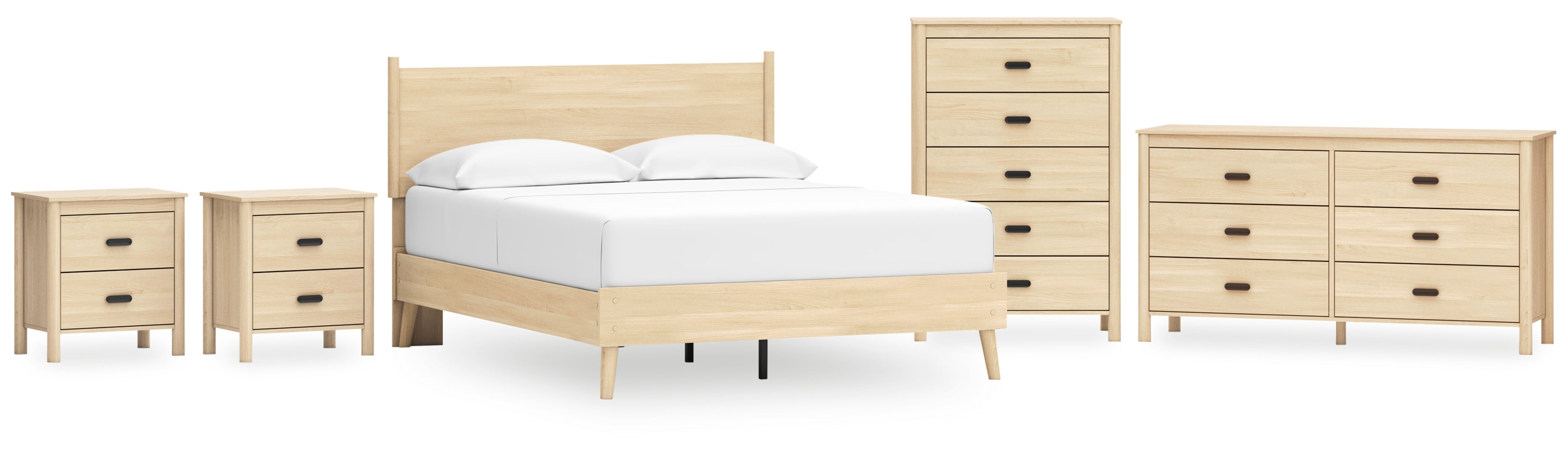 Cabinella Queen Platform Panel Bed with Dresser, Chest and 2 Nightstands