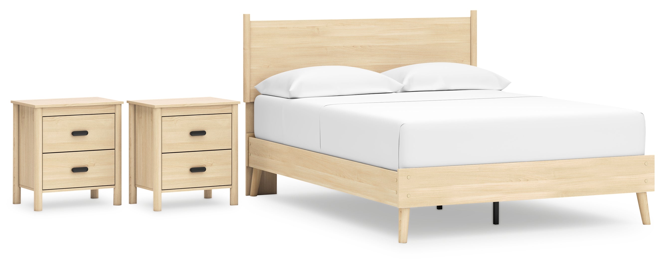 Cabinella Queen Platform Panel Bed with 2 Nightstands