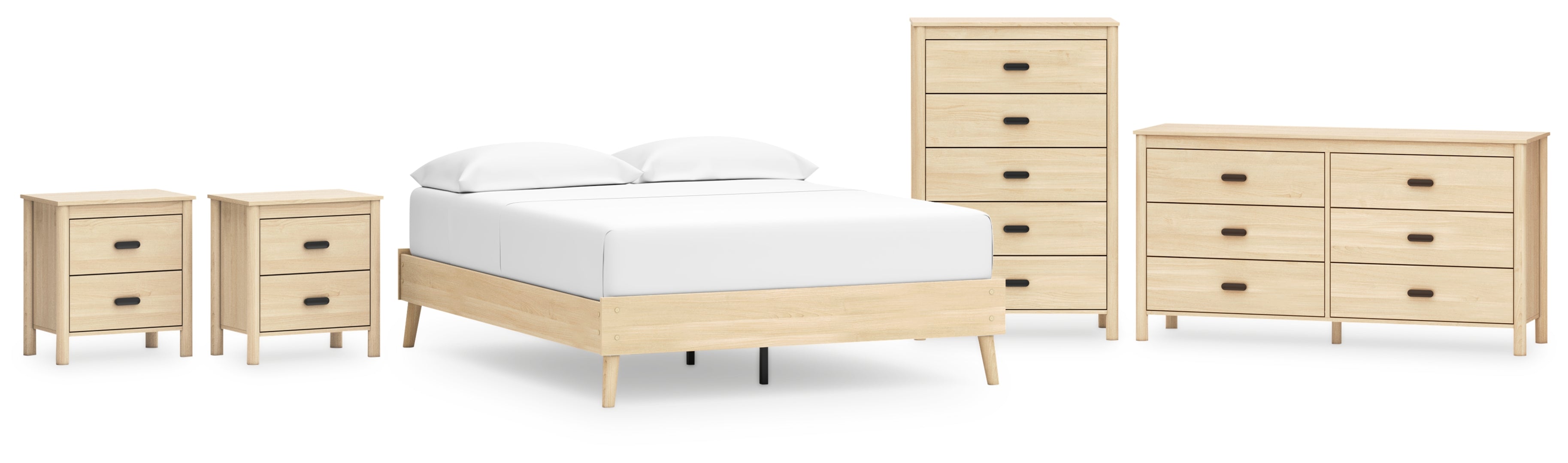 Cabinella Queen Platform Bed with Dresser, Chest and 2 Nightstands