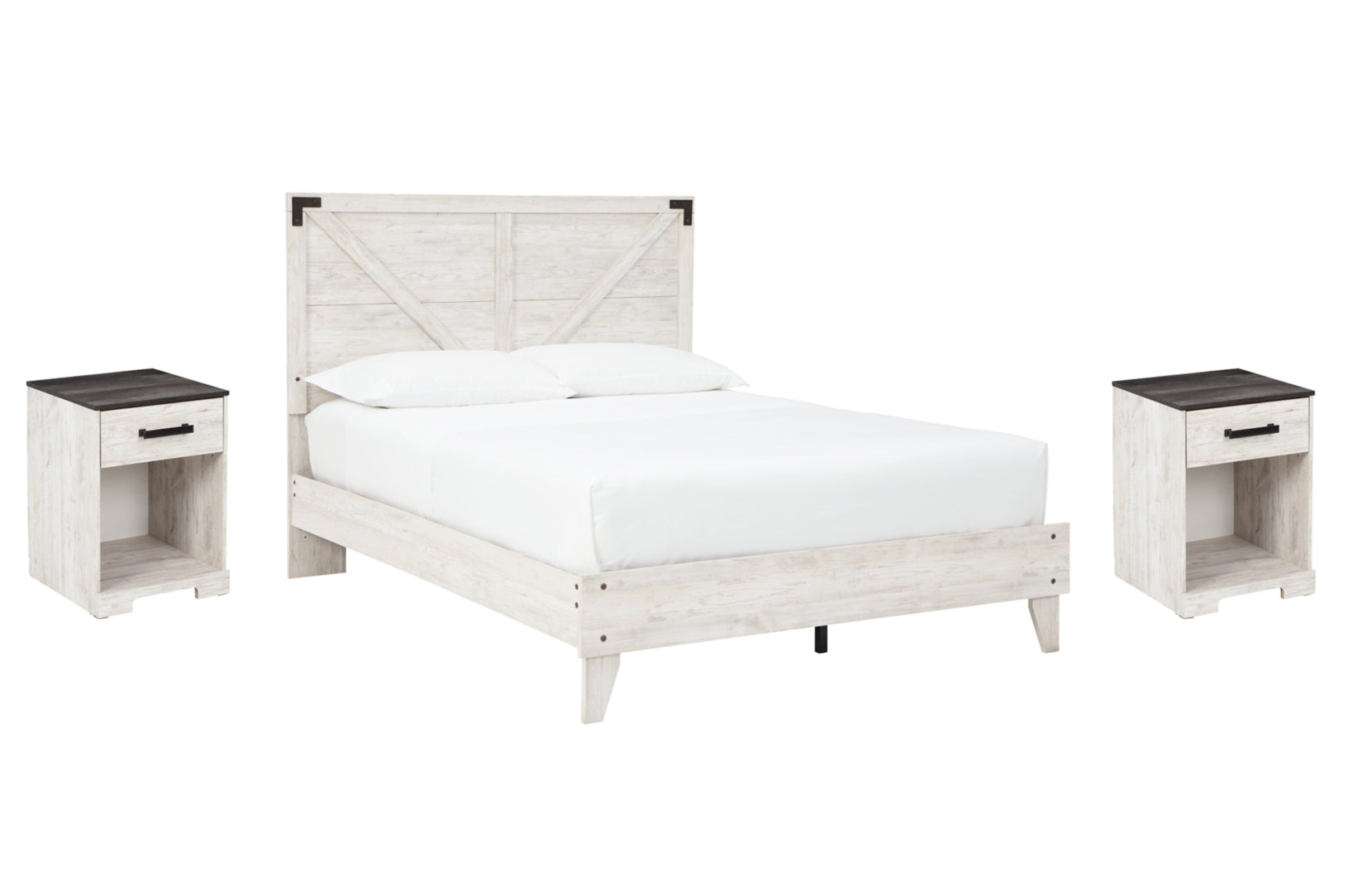 Shawburn Queen Panel Platform Bed with 2 Nightstands I