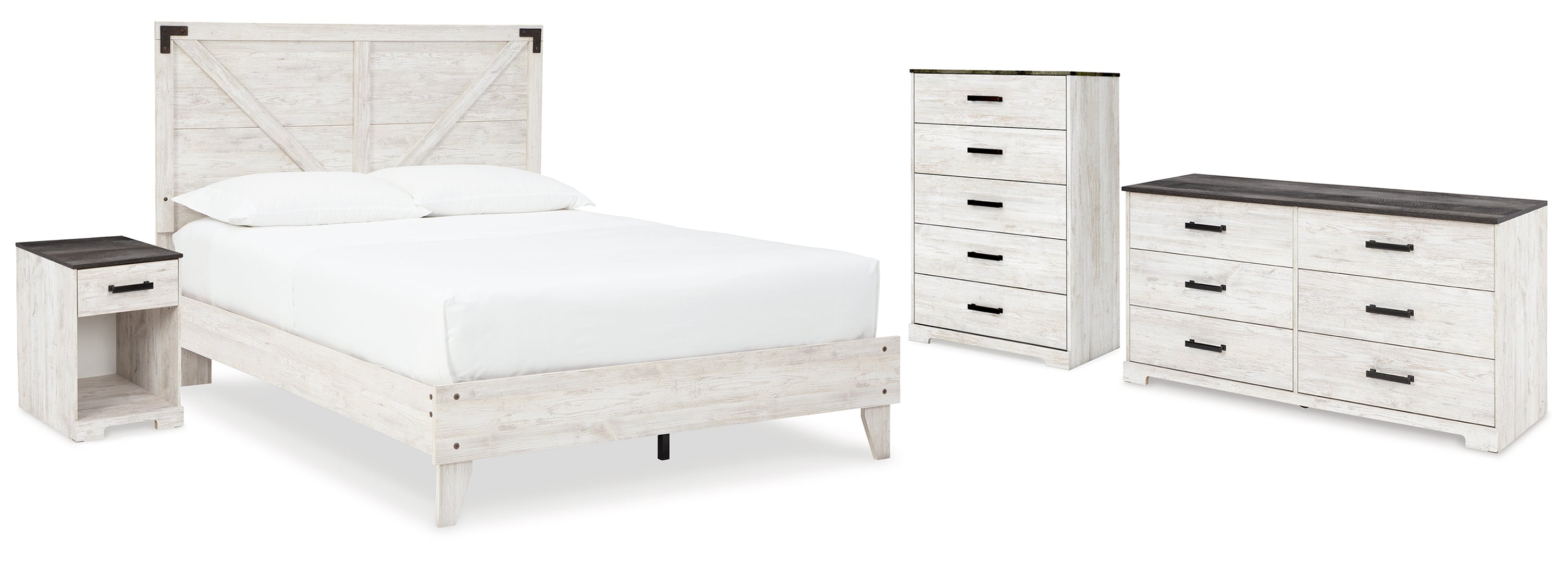 Shawburn Queen Platform Bed with Dresser, Chest and Nightstand