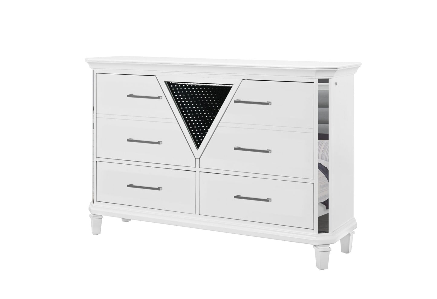 Marco Metallic White Dresser With Led 3D Mirror