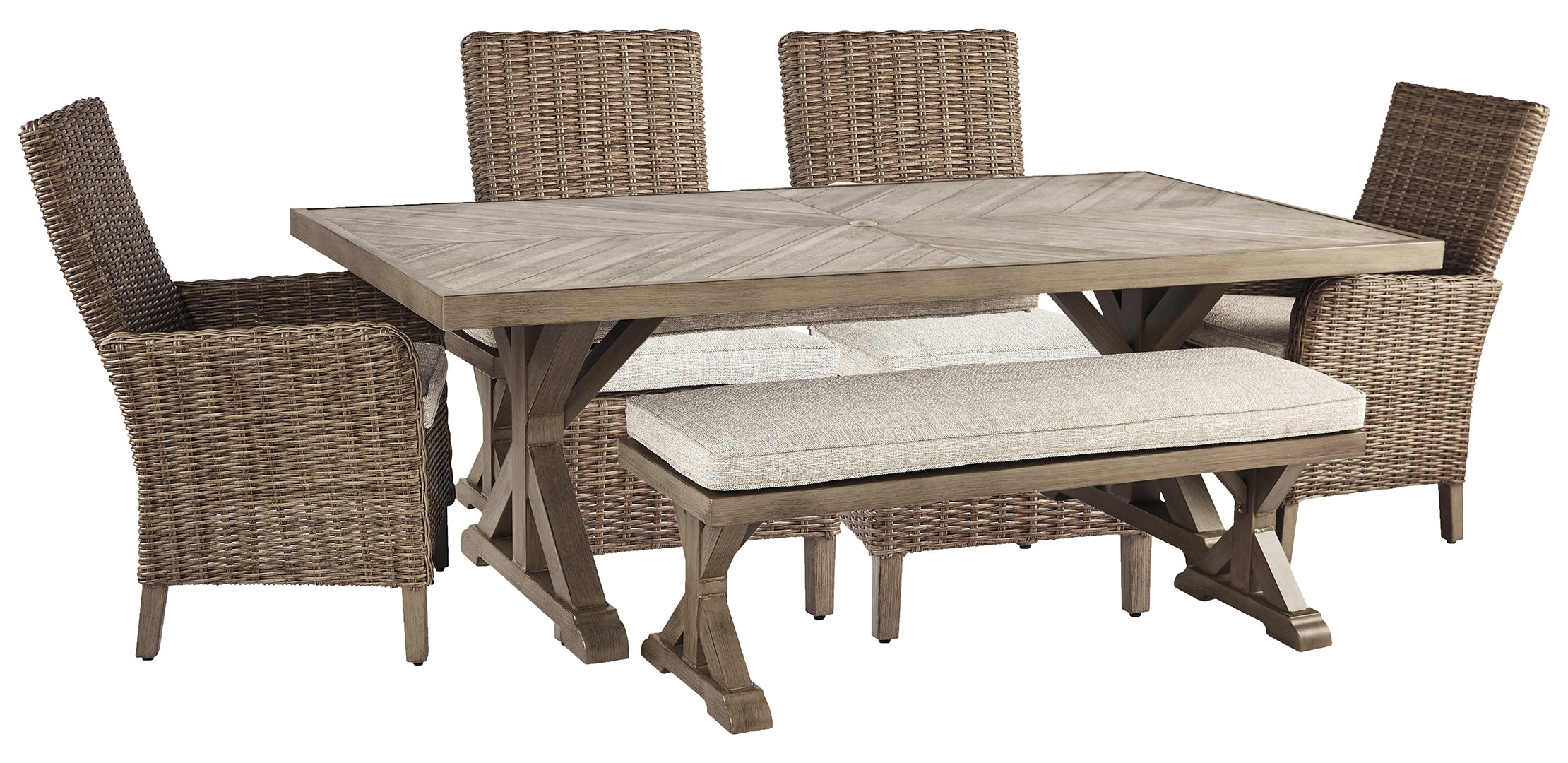 Beachcroft Outdoor Dining Table and 4 Chairs and Bench