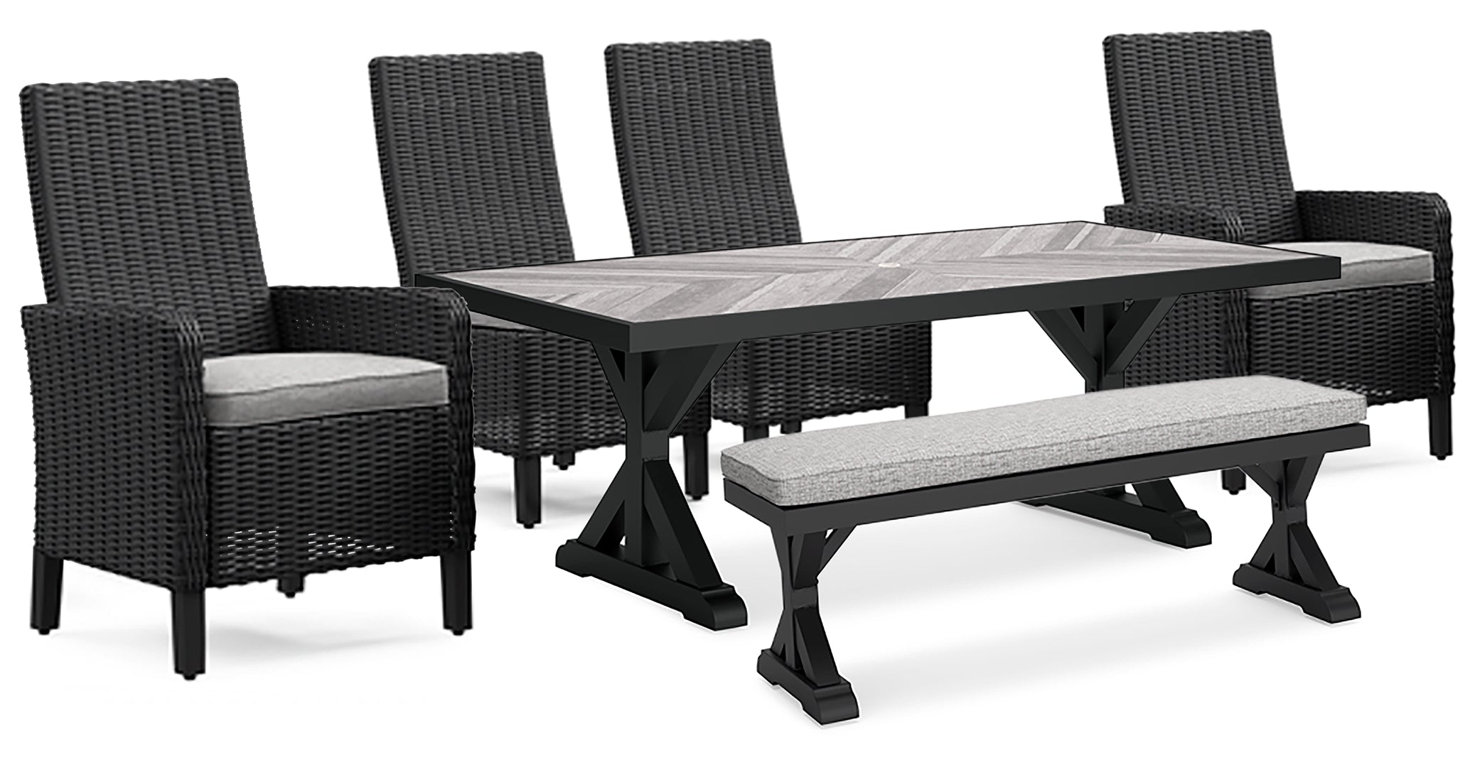 Beachcroft Outdoor Dining Table and 4 Chairs and Bench