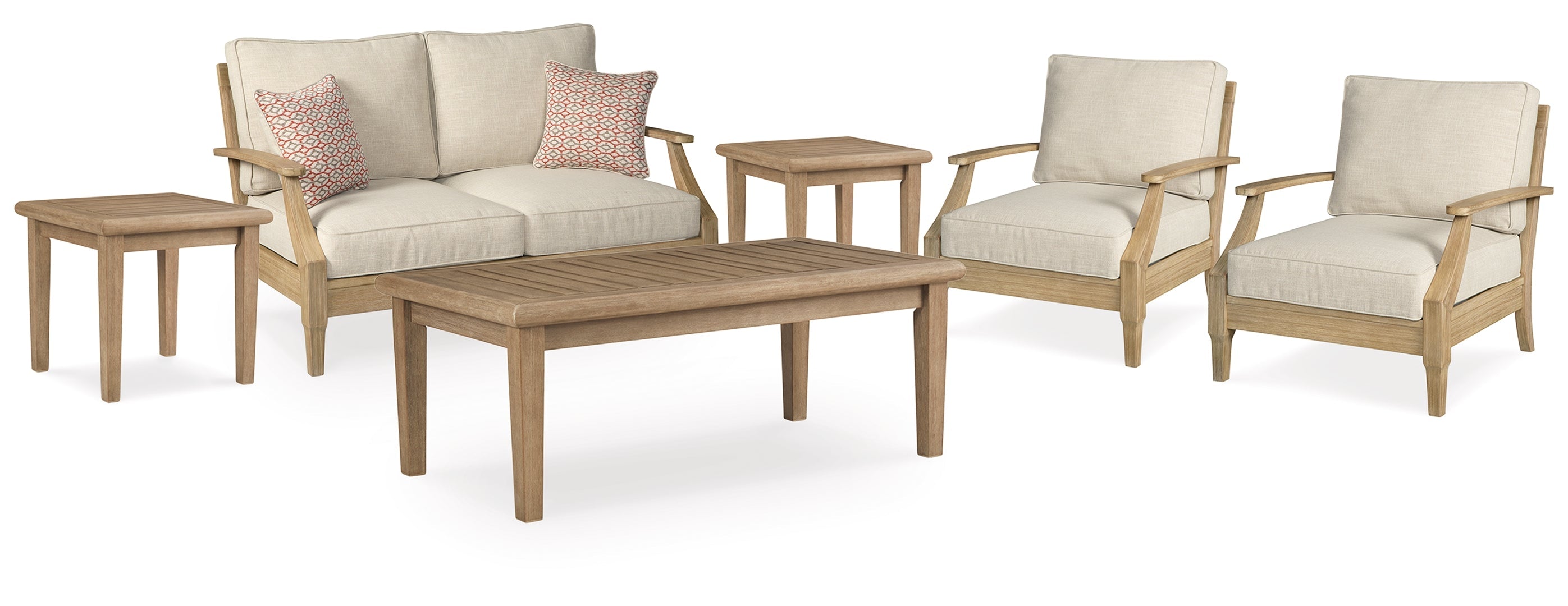 Clare View Outdoor Loveseat and 2 Lounge Chairs with Coffee Table and 2 End Tables