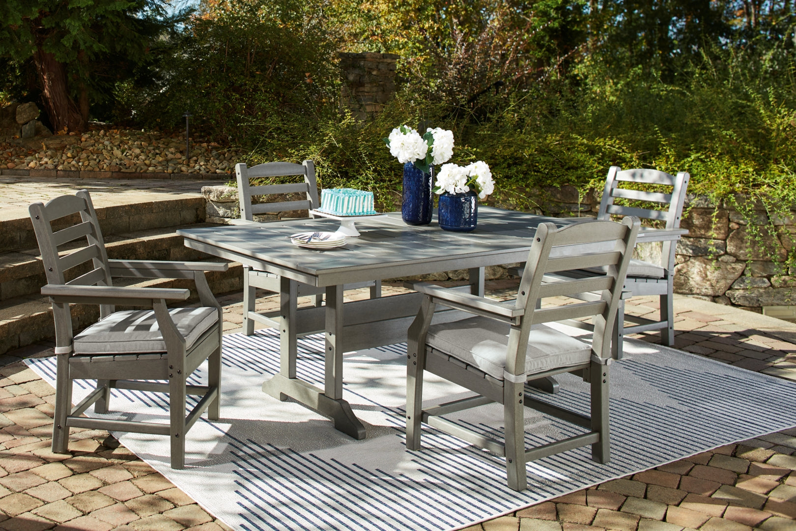 Visola Outdoor Dining Table and 4 Chairs and Bench