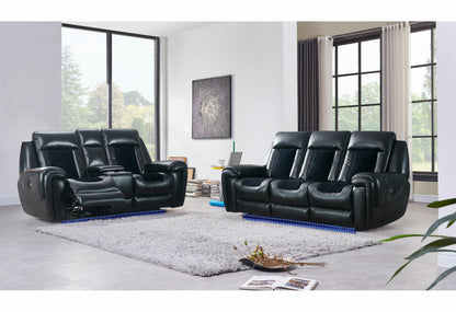 U0700 Blanche Black/Velvet Power Console Reclining Ls With Led