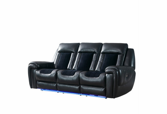 U0700 Blanche Black/Velvet Power Reclining Sofa With Led