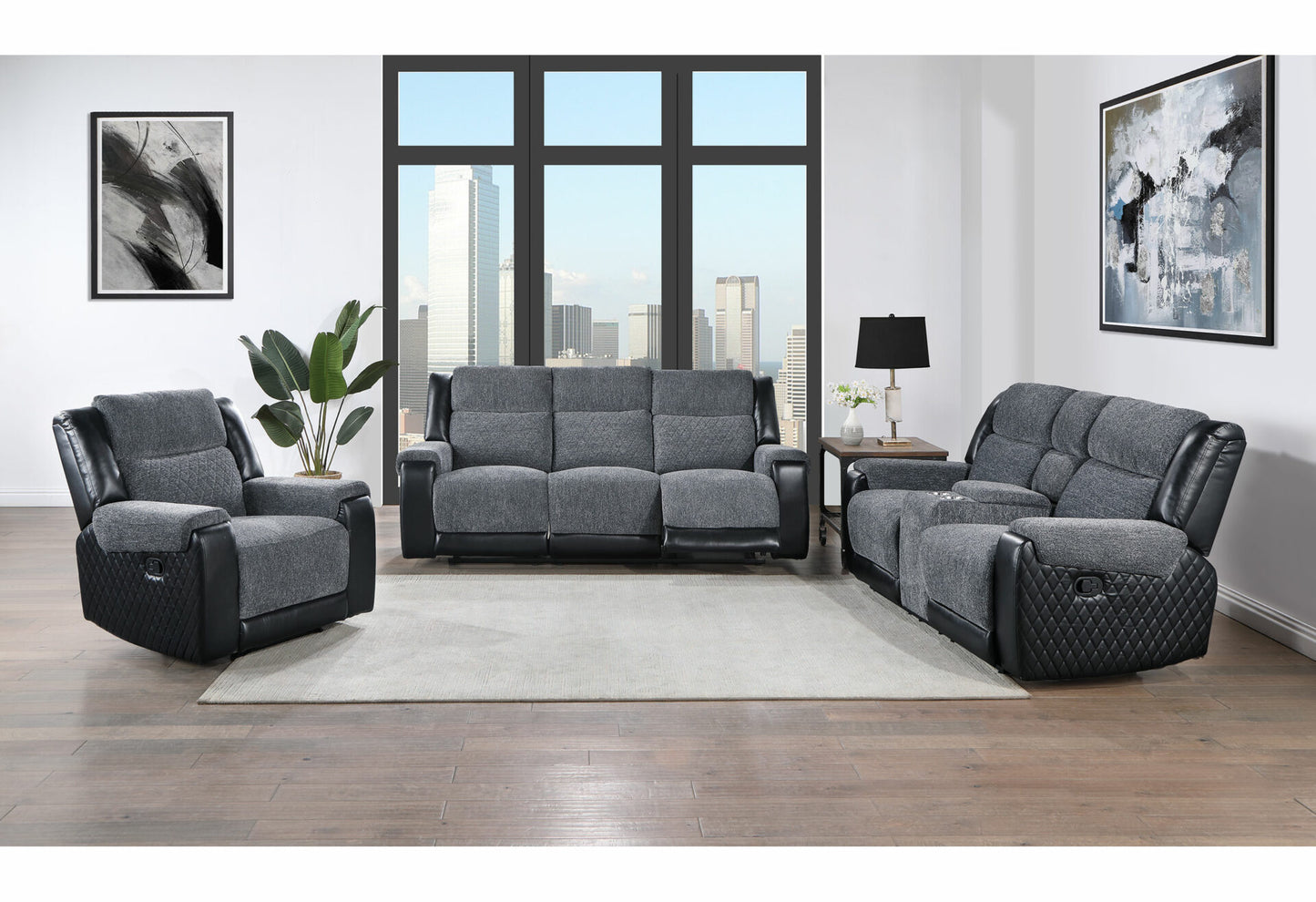 U5914 Grey/Black Reclining Sofa