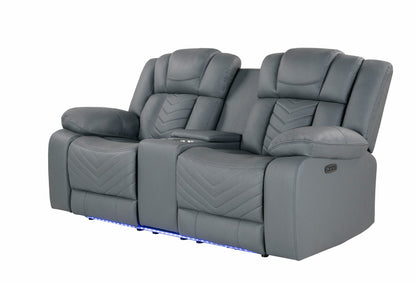 U7068 Grey 10 Power Console Reclining Loveseat With Led