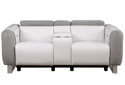 U8520 Blanche White/Grey F06 Power Console Reclining Loveseat