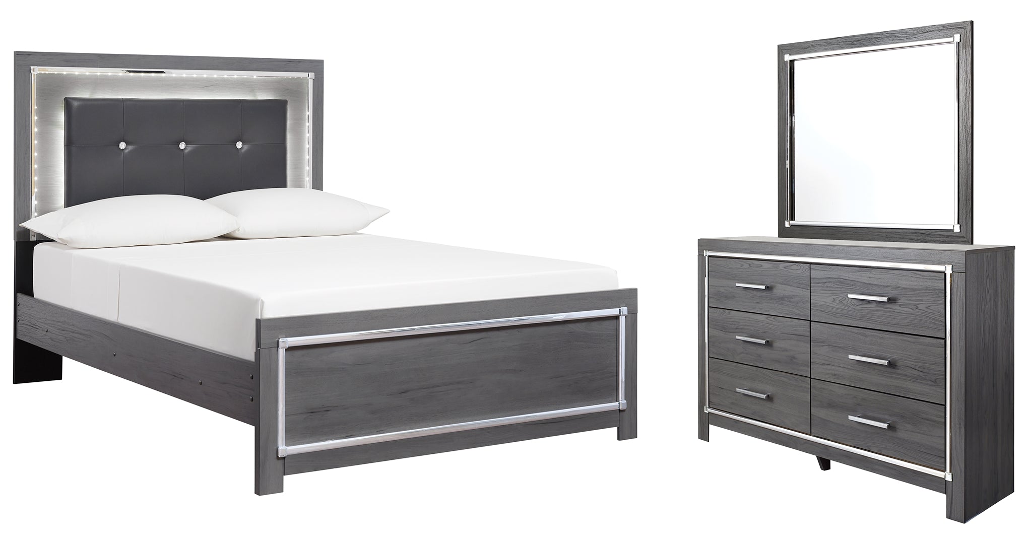 Lodanna Full Panel Bed with Mirrored Dresser