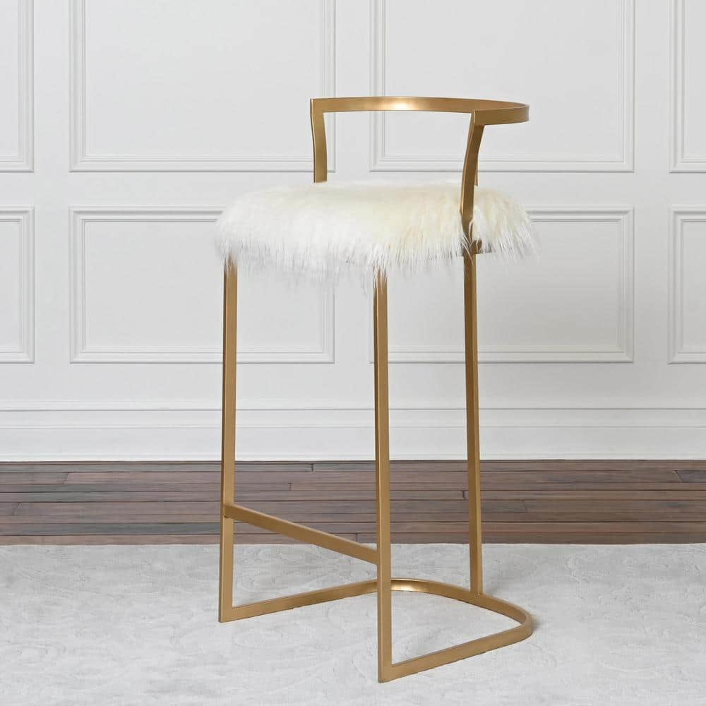 White Faux Fur Bar Stool